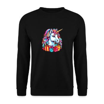 Einhorn Motto Weihnachtsfeier - Niedliches Einhorn - Unisex Pullover - Schwarz - Vorne - Alina (178cm) & Michal (187cm)
