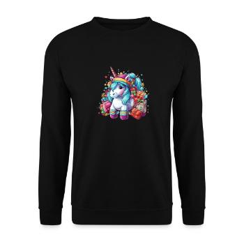 Einhorn Weihnachten, Kinder Einhorn Design Weihnachten - Unisex Pullover - Schwarz - Vorne - Alina (178cm) & Michal (187cm)