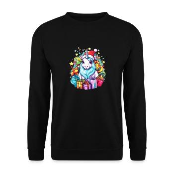 Regenbogen Weihnachten Einhorn - Buntes Einhorn Chris - Unisex Pullover - Schwarz - Vorne - Alina (178cm) & Michal (187cm)