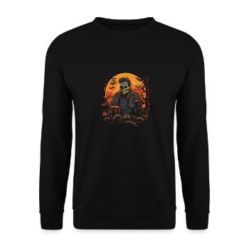 Scary skeleton zombie in front of haunted house - Unisex Sweatshirt - black - Front - Alina (178cm) & Michal (187cm)