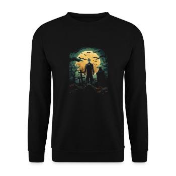 Skelett-Zombie Auf Nebligem Friedhof Bei Vollmond - Unisex Pullover - Schwarz - Vorne - Alina (178cm) & Michal (187cm)