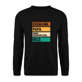 Papa vater Pfleger Pflegekraft Kinderkrankenpflege - Unisex Pullover - Schwarz - Vorne - Alina (178cm) & Michal (187cm)