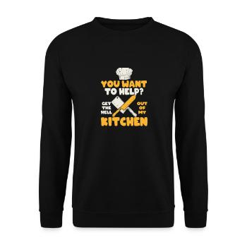 Sie wollen helfen? Raus aus meiner Küche, Köche - Unisex Pullover - Schwarz - Vorne - Alina (178cm) & Michal (187cm)