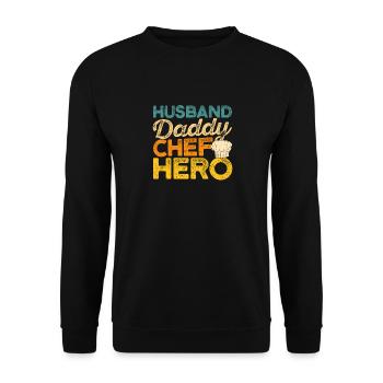 Ehemann Papa Chefkoch Held lustig Kochen Papa Koch - Unisex Pullover - Schwarz - Vorne - Alina (178cm) & Michal (187cm)