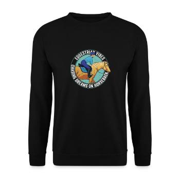 Equestrian Vibes, Chasing Dreams On Horseback. Rid - Unisex Pullover - Schwarz - Vorne - Alina (178cm) & Michal (187cm)