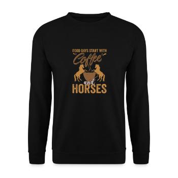 Les bonnes journées commencent avec le café et les chevaux à cheval - Sweat-shirt Unisexe - noir - Devant - Alina (178cm) & Michal (187cm)