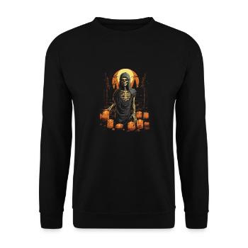 Skeleton with red eyes and candles in front of full moon - Unisex Sweatshirt - black - Front - Alina (178cm) & Michal (187cm)