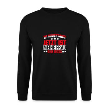 Im Ruhestand Frau Ist chef Rentner Pensionist - Unisex Pullover - Schwarz - Vorne - Alina (178cm) & Michal (187cm)