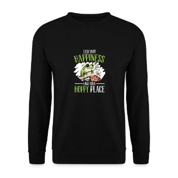 Leap Into Happiness Find Your Hoppy Place Frog Amp - Unisex Pullover - Schwarz - Vorne - Alina (178cm) & Michal (187cm)