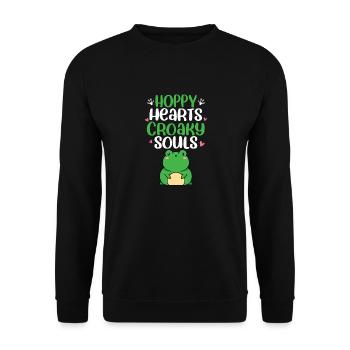Cute Hoppy Hearts Croaky Souls Frog Amphibian Herp - Sweat-shirt Unisexe - noir - Devant - Alina (178cm) & Michal (187cm)