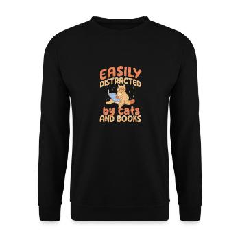 Facilement distrait par les chats et les livres chat - Sweat-shirt Unisexe - noir - Devant - Alina (178cm) & Michal (187cm)