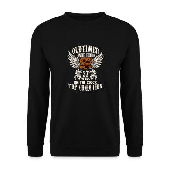 1986 year 37 years classic car birthday rocker - Unisex Pullover - Schwarz - Vorne - Alina (178cm) & Michal (187cm)