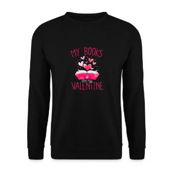 Meine Bücher sind mein Valentinstag Bücherwurm - Unisex Pullover - Schwarz - Vorne - Alina (178cm) & Michal (187cm)