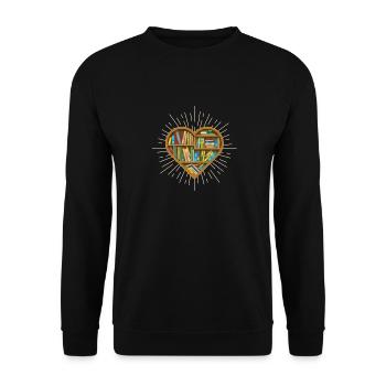 Herz Ich liebe Bücher Lesen Liebhaber Bibliothekar - Unisex Pullover - Schwarz - Vorne - Alina (178cm) & Michal (187cm)