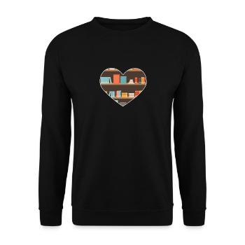 Herz Ich liebe Bücher Lesen Liebhaber Bibliothekar - Unisex Pullover - Schwarz - Vorne - Alina (178cm) & Michal (187cm)