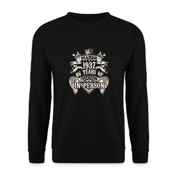 Vintage men birthday Aquarius 86 years 1937 - Unisex Pullover - Schwarz - Vorne - Alina (178cm) & Michal (187cm)
