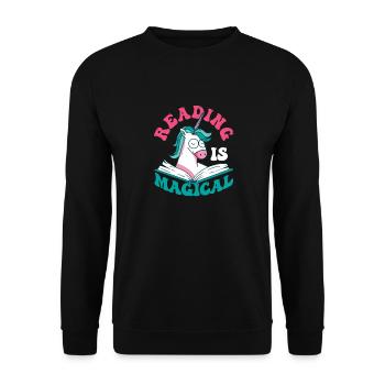 Reading is magical book lover unicorn teacher - Unisex Sweatshirt - black - Front - Alina (178cm) & Michal (187cm)