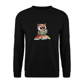 Funny Reading Owl Bookworm Book Lover - Unisex Sweatshirt - black - Front - Alina (178cm) & Michal (187cm)