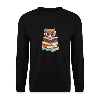 Funny Reading Owl Bookworm Book Lover - Unisex Sweatshirt - black - Front - Alina (178cm) & Michal (187cm)