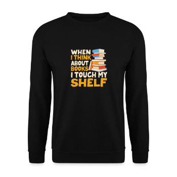 Wenn ich an Bücher denke, berühre ich mein Regal - Unisex Pullover - Schwarz - Vorne - Alina (178cm) & Michal (187cm)