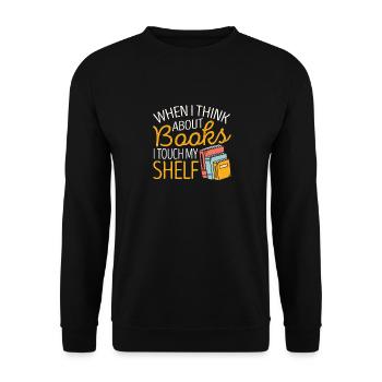 Wenn ich an Bücher denke, berühre ich mein Regal - Unisex Pullover - Schwarz - Vorne - Alina (178cm) & Michal (187cm)