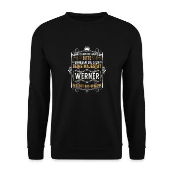 Lustiges Pizzabäcker Sprüche Geschenk - Unisex Pullover - Schwarz - Vorne - Alina (178cm) & Michal (187cm)