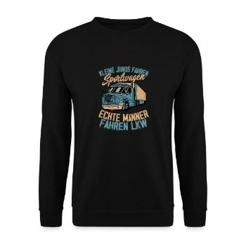 Echte Männer fahren LKW Fahrer - Unisex Pullover - Schwarz - Vorne - Alina (178cm) & Michal (187cm)