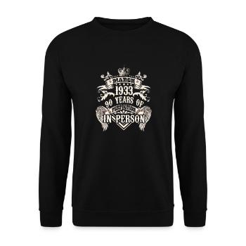 March 1933 birthday Aquarius turns 90 - Unisex Pullover - Schwarz - Vorne - Alina (178cm) & Michal (187cm)