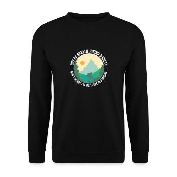 Out of Breath Hiking Society Funny Hiker Trekking - Unisex Pullover - Schwarz - Vorne - Alina (178cm) & Michal (187cm)