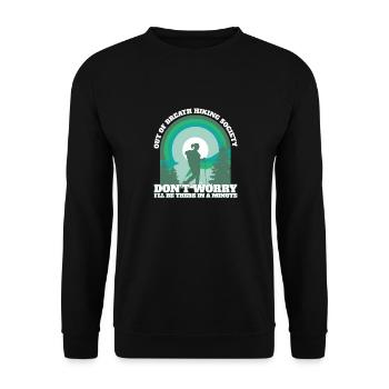 Funny Hiker Out of Breath Hiking Society Trekking - Unisex Pullover - Schwarz - Vorne - Alina (178cm) & Michal (187cm)