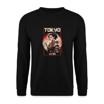 Asien 80er Japanischer Retro Samurais Samurai - Unisex Pullover - Schwarz - Vorne - Alina (178cm) & Michal (187cm)
