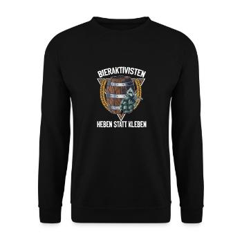 Bieraktivisten Heben statt Kleben" - Bierliebhaber - Unisex Pullover - Schwarz - Vorne - Alina (178cm) & Michal (187cm)