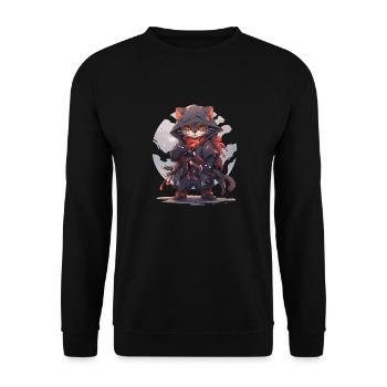 Asien Katze Japanischer Samurais Samurai - Unisex Pullover - Schwarz - Vorne - Alina (178cm) & Michal (187cm)