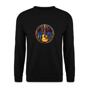 Glasmalerei - Stilvolle bunte Gitarre - Unisex Pullover - Schwarz - Vorne - Alina (178cm) & Michal (187cm)