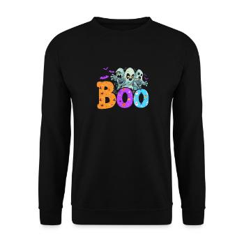 playful ghosts and the saying "BOO" - Unisex Sweatshirt - black - Front - Alina (178cm) & Michal (187cm)