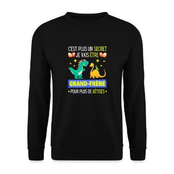 JE VAIS ÊTRE GRAND FRÈRE DINOSAURE - Sweat-shirt Unisexe - noir - Devant - Alina (178cm) & Michal (187cm)