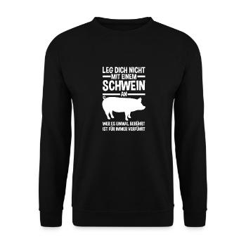 Ferkel Landwirt Bauer Bauernhof Schweine - Unisex Pullover - Schwarz - Vorne - Alina (178cm) & Michal (187cm)