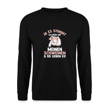 Ferkel Landwirt Bauer Bauernhof Schweine - Unisex Pullover - Schwarz - Vorne - Alina (178cm) & Michal (187cm)
