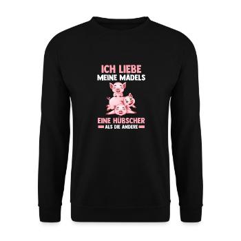 Ferkel Landwirt Bauer Bauernhof Schweine - Unisex Pullover - Schwarz - Vorne - Alina (178cm) & Michal (187cm)
