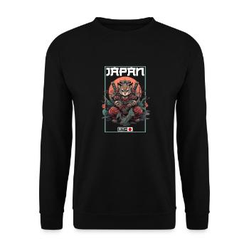 Asien Katze Japanischer Samurais Samurai - Unisex Pullover - Schwarz - Vorne - Alina (178cm) & Michal (187cm)
