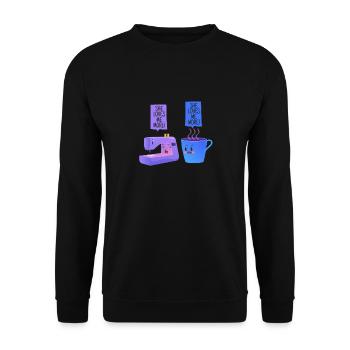 Nähmaschine Kaffee Lustig Nähen Quilten Näherin - Unisex Pullover - Schwarz - Vorne - Alina (178cm) & Michal (187cm)