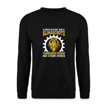 Mein Beitrag zum Klimaschutz Verbrenner Fahren - Unisex Pullover - Schwarz - Vorne - Alina (178cm) & Michal (187cm)