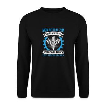Klimaschutz Verbrenner Motoren Autoliebhaber - Unisex Pullover - Schwarz - Vorne - Alina (178cm) & Michal (187cm)