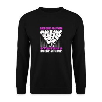 Les bonnes filles jouent avec PomPoms Billard Billi - Sweat-shirt Unisexe - noir - Devant - Alina (178cm) & Michal (187cm)