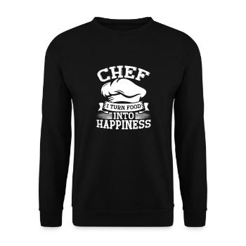 Chef Je transforme la nourriture en bonheur - Sweat-shirt Unisexe - noir - Devant - Alina (178cm) & Michal (187cm)
