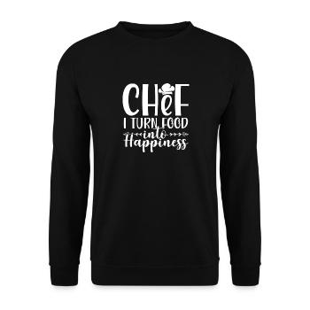 Chef Je transforme la nourriture en bonheur - Sweat-shirt Unisexe - noir - Devant - Alina (178cm) & Michal (187cm)