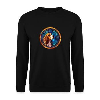 Glasmalerei - Stilvoller bunter Beagle - Unisex Pullover - Schwarz - Vorne - Alina (178cm) & Michal (187cm)