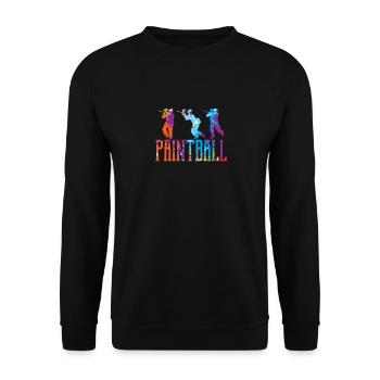 Cooler Retro Paintball Spieler Splatter Paintball - Unisex Pullover - Schwarz - Vorne - Alina (178cm) & Michal (187cm)