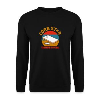 Corn Star Your Hole Is My Goal Bean Bag Toss Cornh - Unisex Pullover - Schwarz - Vorne - Alina (178cm) & Michal (187cm)