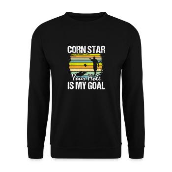 Corn Star Your Hole Is My Goal Cornhole Bean Bag T - Unisex Pullover - Schwarz - Vorne - Alina (178cm) & Michal (187cm)